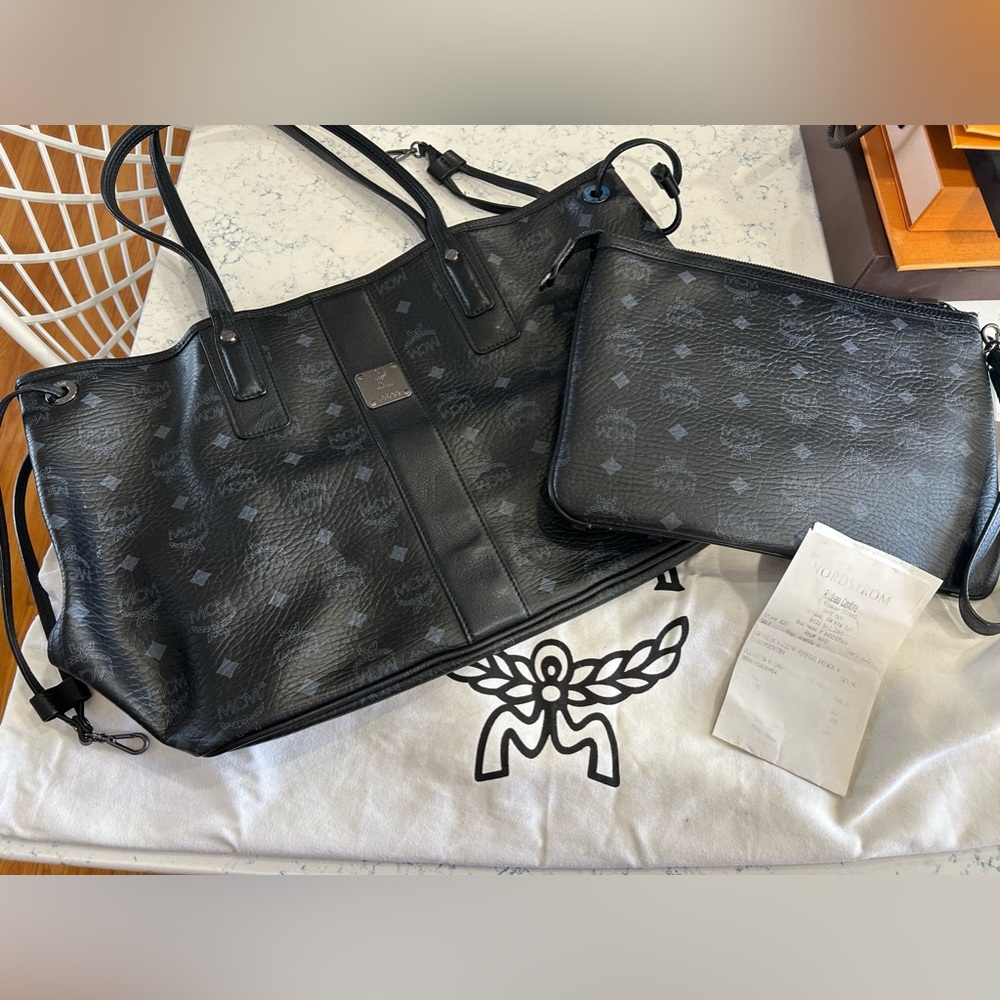 MCM Black and Grey Reversible Liz Shopper Project Viseto and Zip Pouch